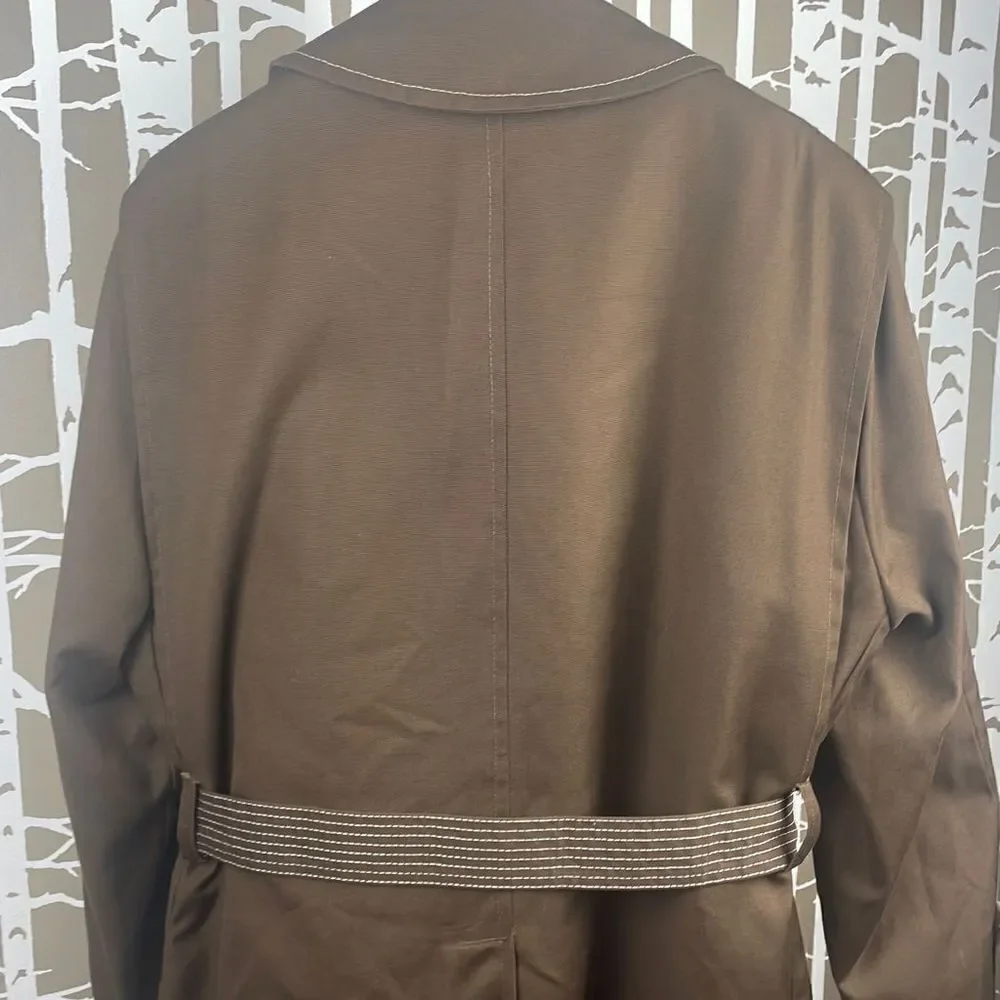 Vtg Deadstock 70s Brown Belted Jacket w Removable Faux Fur Lining 42